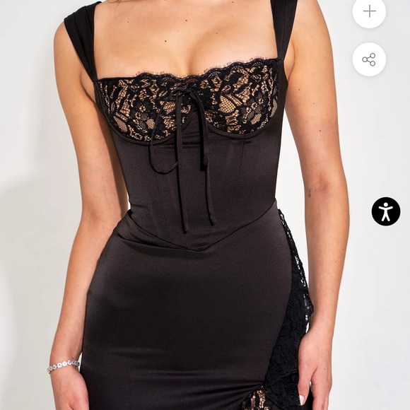 NWT Black Lace Satin Maxi Corset Dress - Picture 3 of 7